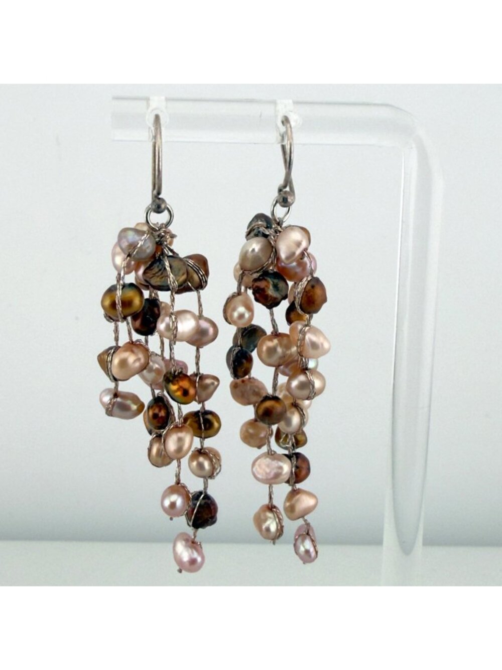 Sterling Silver Freshwater Pearl Cluster Dangle Earrings